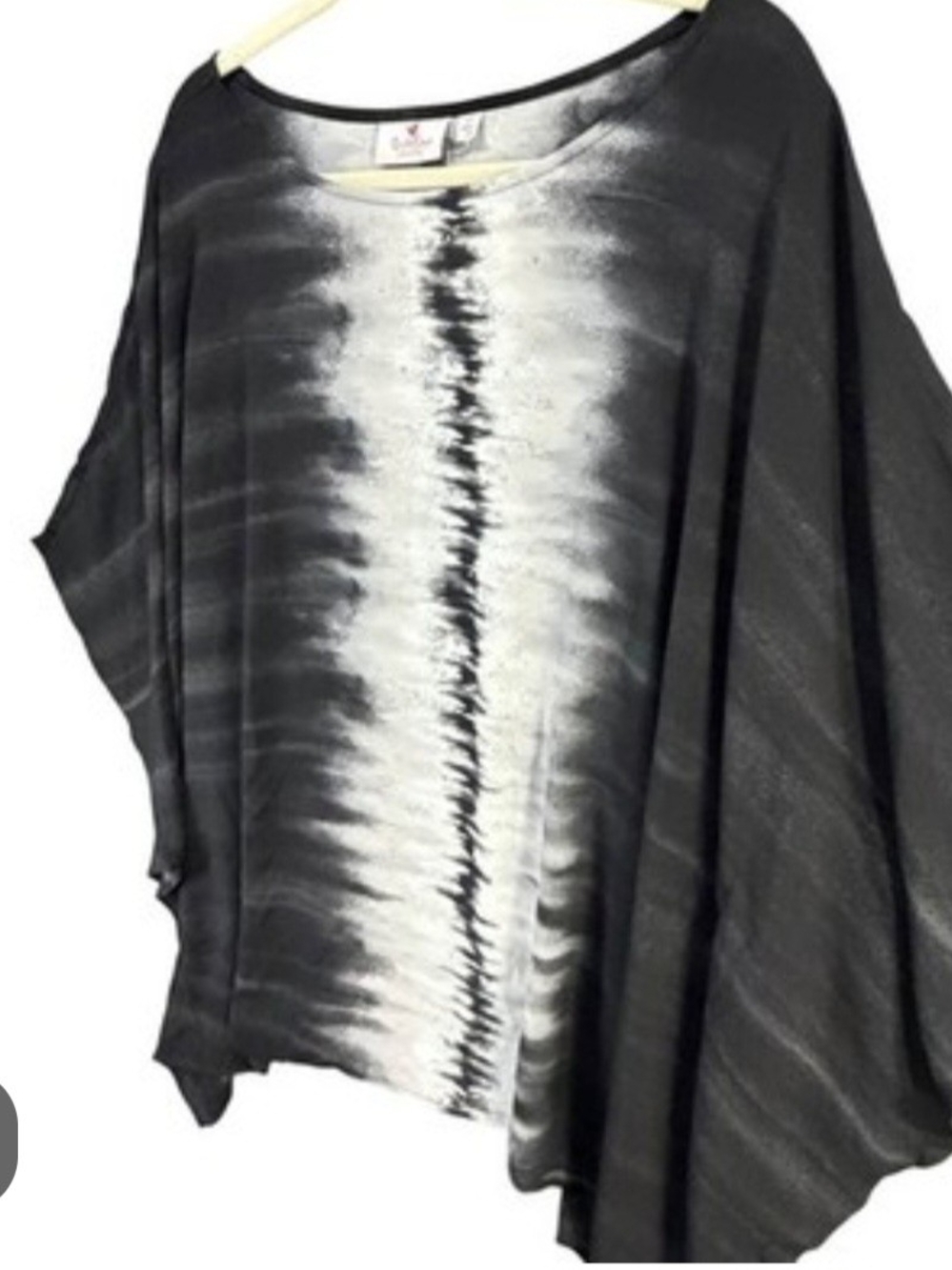 Quacker Factory Black & White Tie-Dye Draped Caftan